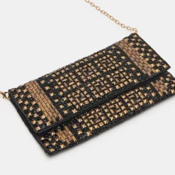 AMALFI CLUTCH BLACK GOLD BEADED^Dolce Vita New