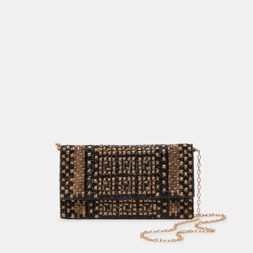 AMALFI CLUTCH BLACK GOLD BEADED^Dolce Vita New