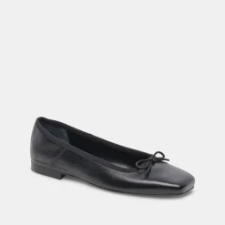 ANISA WIDE BALLET FLATS BLACK LEATHER^Dolce Vita Fashion