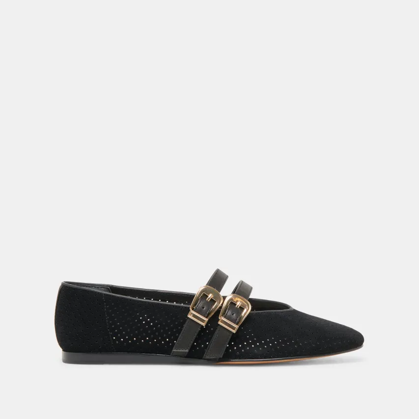 BAYLEE BALLET FLATS ONYX PERFORATED SUEDE^Dolce Vita Outlet
