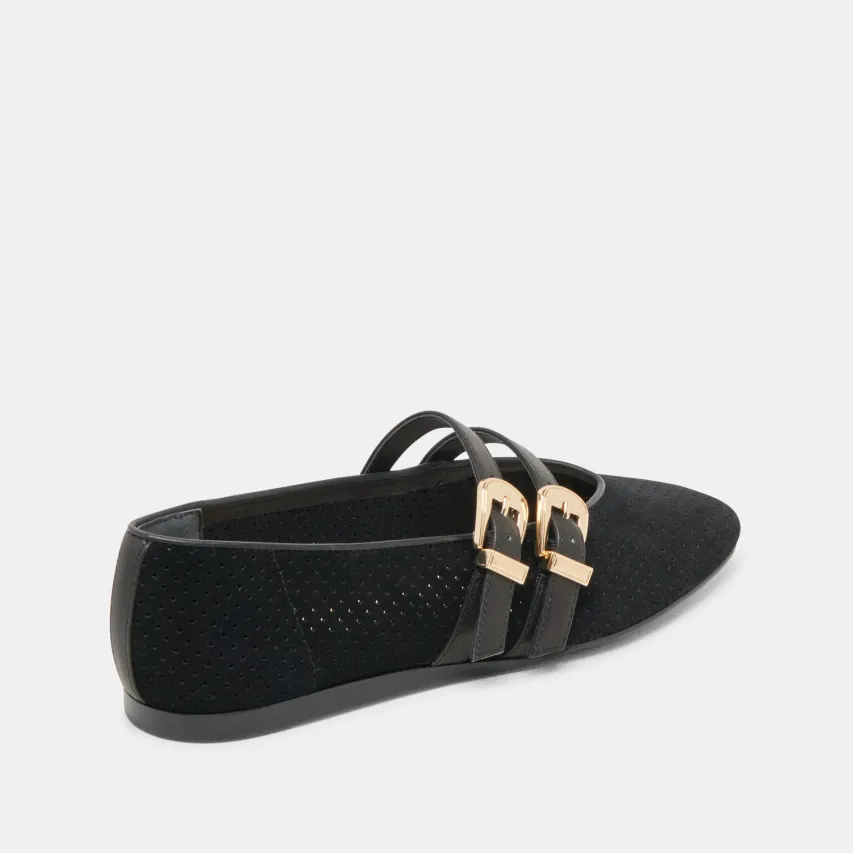 BAYLEE BALLET FLATS ONYX PERFORATED SUEDE^Dolce Vita Outlet