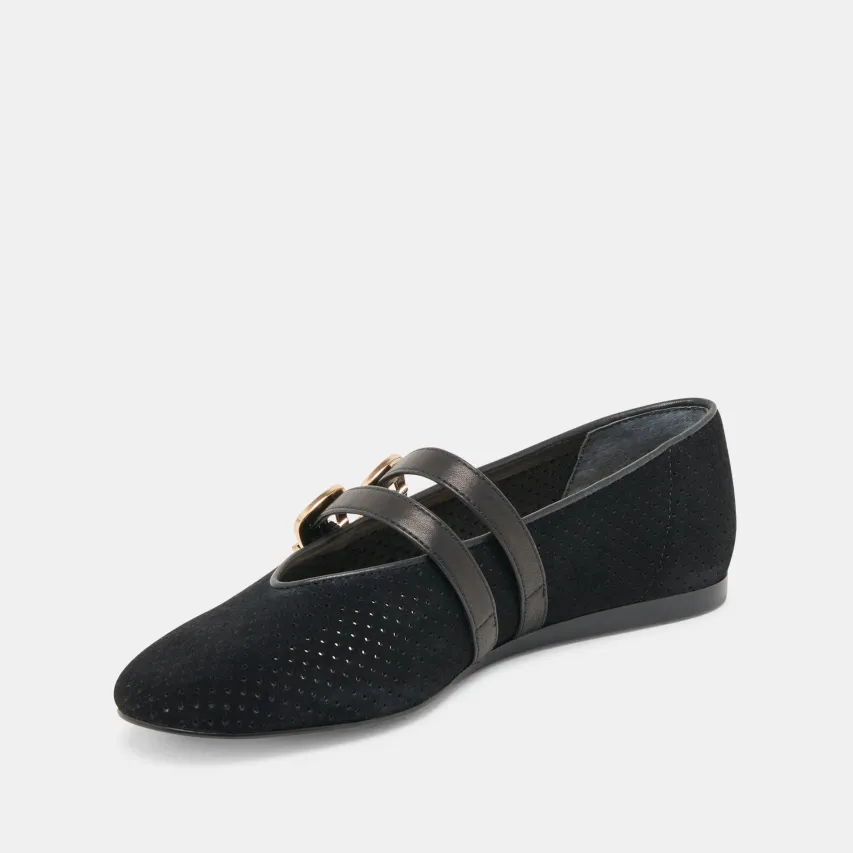 BAYLEE BALLET FLATS ONYX PERFORATED SUEDE^Dolce Vita Outlet