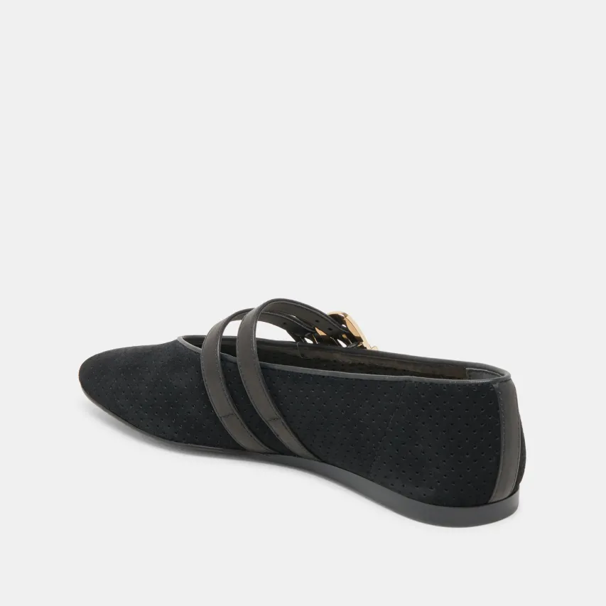 BAYLEE BALLET FLATS ONYX PERFORATED SUEDE^Dolce Vita Outlet