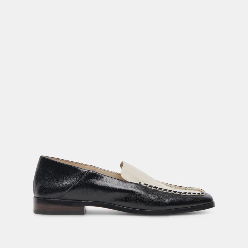 BENY WIDE FLATS WHITE BLACK CRINKLE PATENT^Dolce Vita Fashion