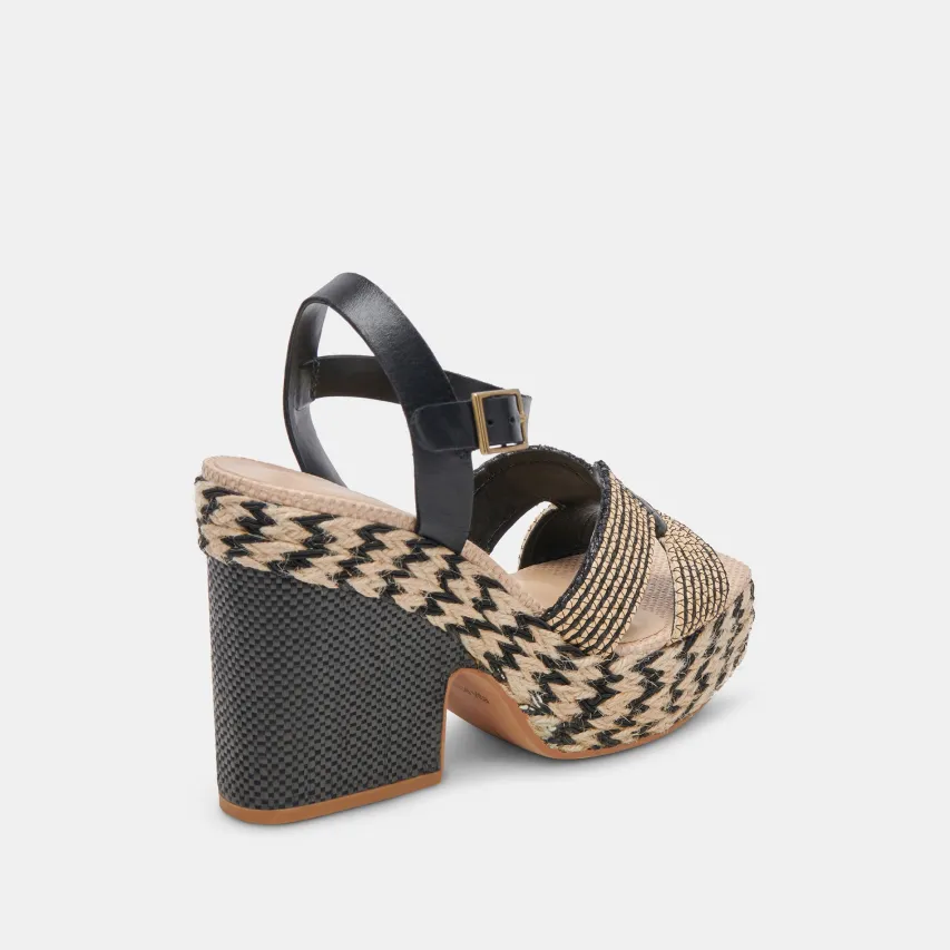CALE HEELS BLACK NATURAL RAFFIA^Dolce Vita Outlet