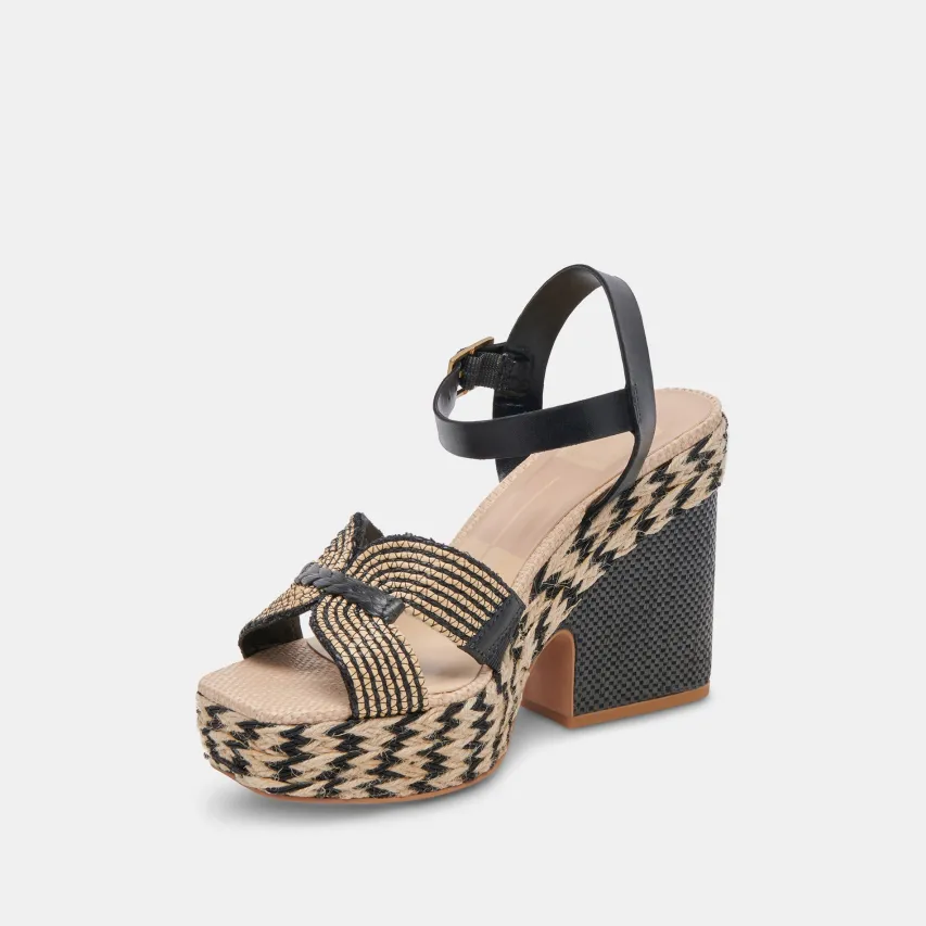 CALE HEELS BLACK NATURAL RAFFIA^Dolce Vita Outlet