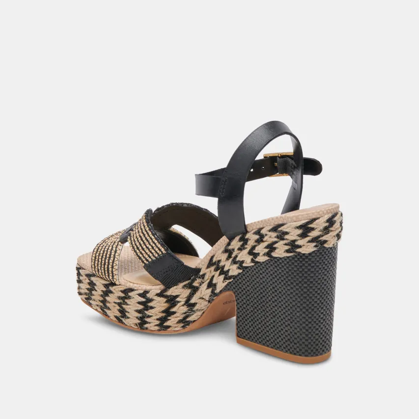 CALE HEELS BLACK NATURAL RAFFIA^Dolce Vita Outlet