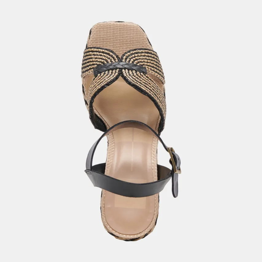 CALE HEELS BLACK NATURAL RAFFIA^Dolce Vita Outlet