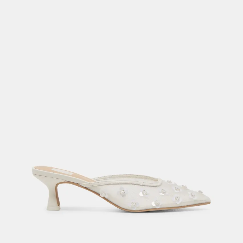 CLARA PEARL HEELS TRUE WHITE DAISY MESH^Dolce Vita New