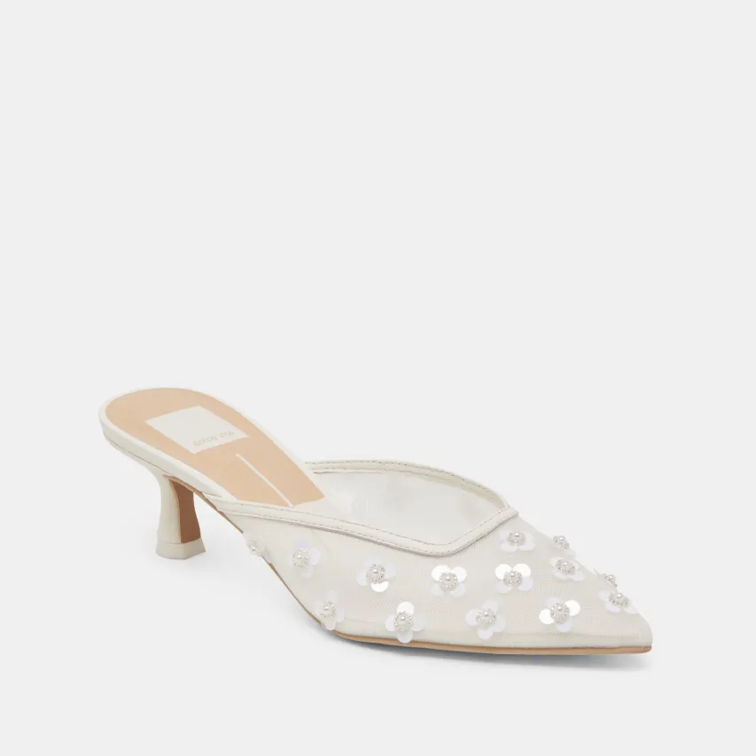 CLARA PEARL HEELS TRUE WHITE DAISY MESH^Dolce Vita New