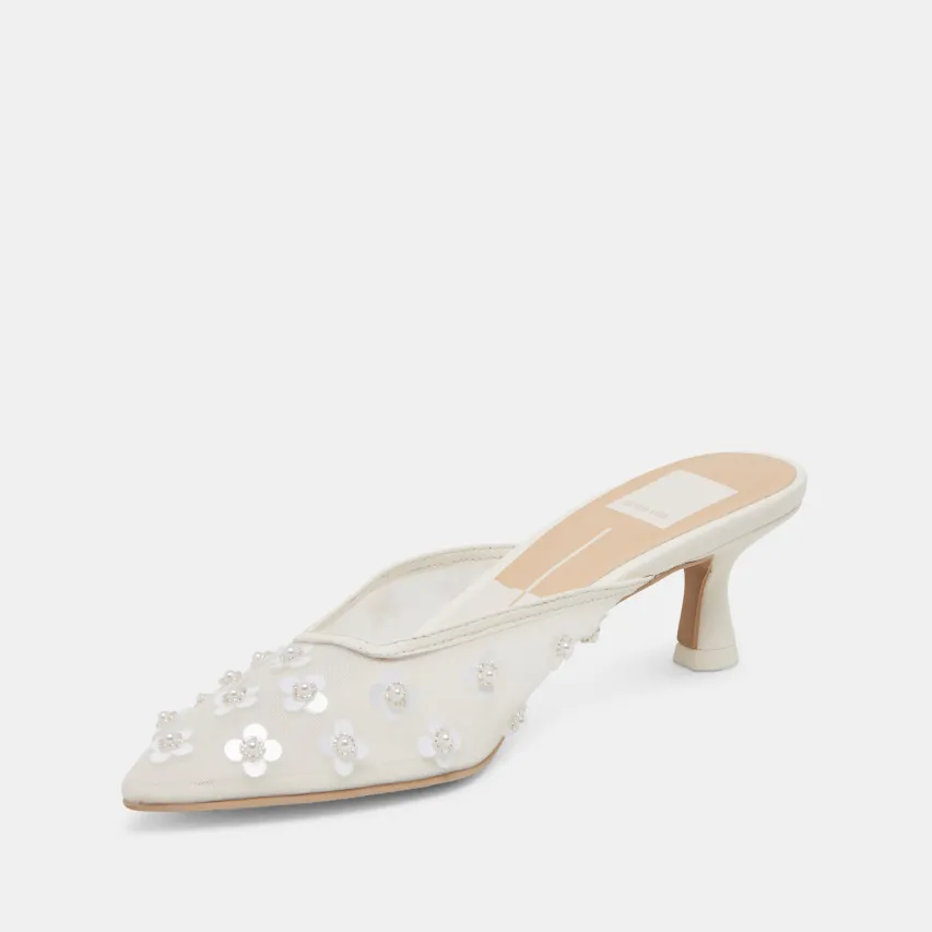 CLARA PEARL HEELS TRUE WHITE DAISY MESH^Dolce Vita New