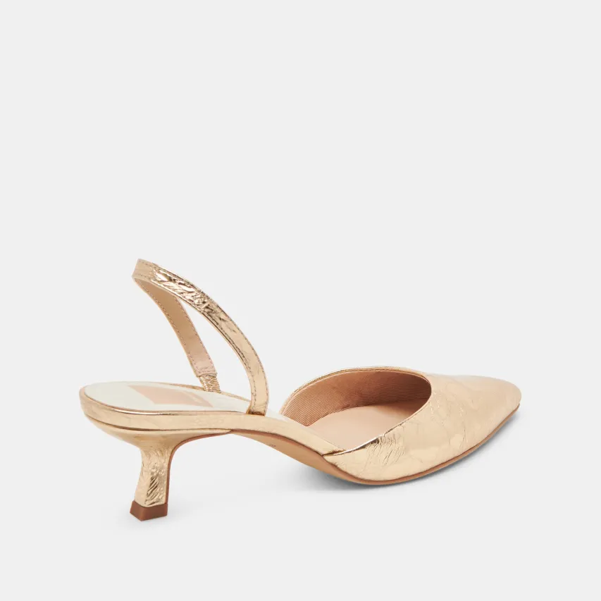 CORSA HEELS GOLD DISTRESSED LEATHER^Dolce Vita Fashion
