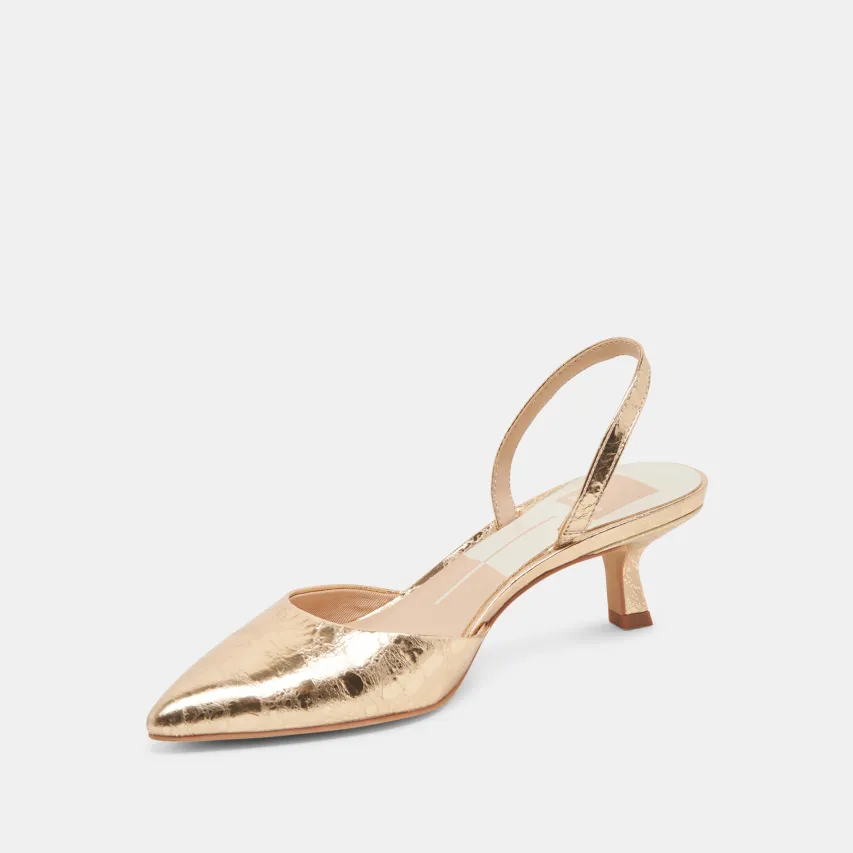 CORSA HEELS GOLD DISTRESSED LEATHER^Dolce Vita Fashion