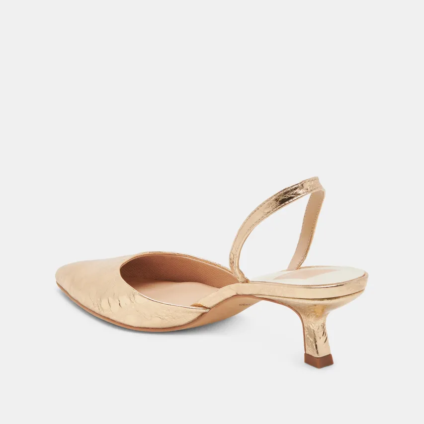 CORSA HEELS GOLD DISTRESSED LEATHER^Dolce Vita Fashion