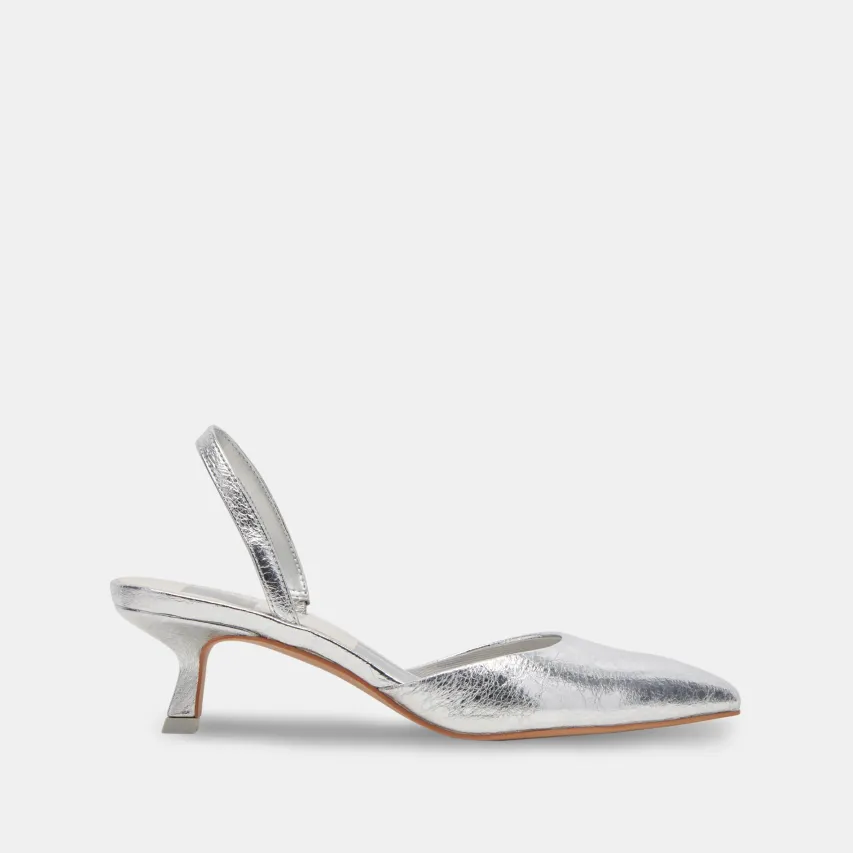 CORSA HEELS SILVER CRACKLED LEATHER^Dolce Vita Fashion