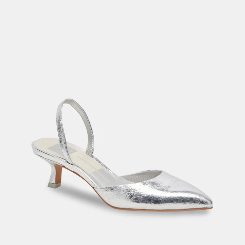 CORSA HEELS SILVER CRACKLED LEATHER^Dolce Vita Fashion