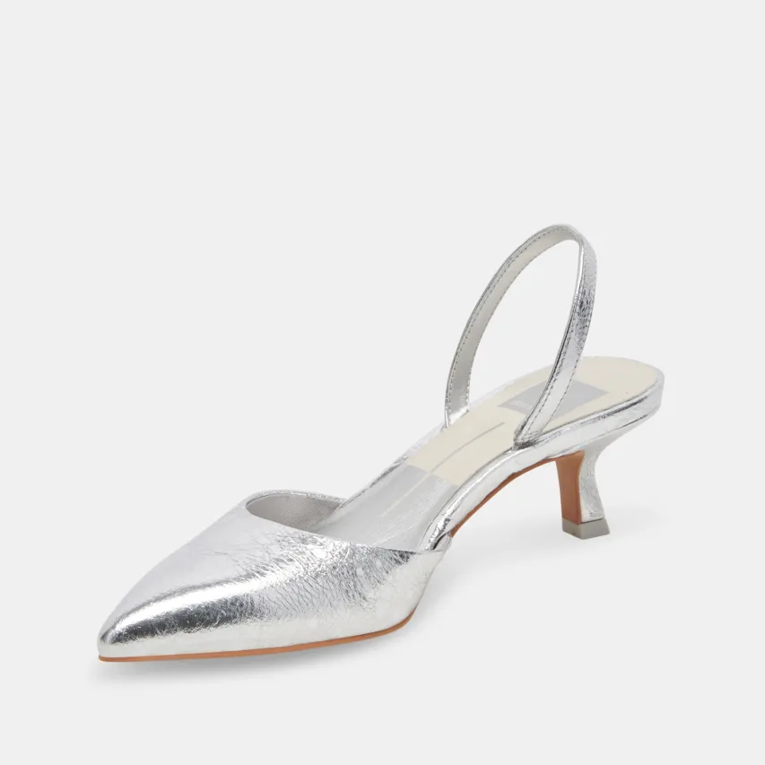 CORSA HEELS SILVER CRACKLED LEATHER^Dolce Vita Fashion