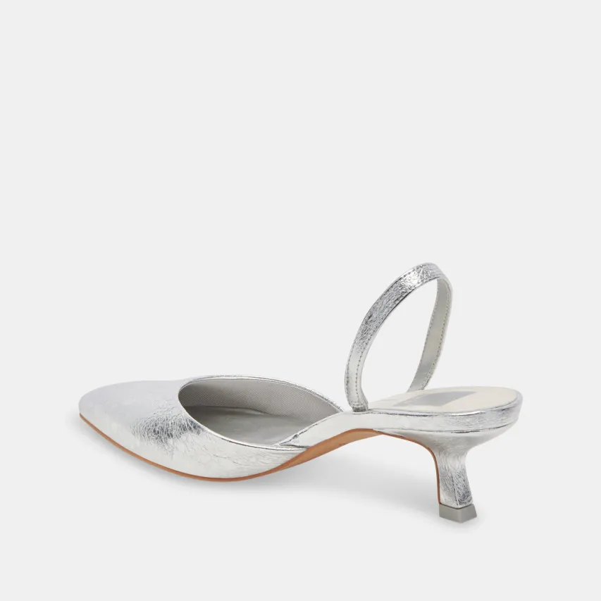 CORSA HEELS SILVER CRACKLED LEATHER^Dolce Vita Fashion