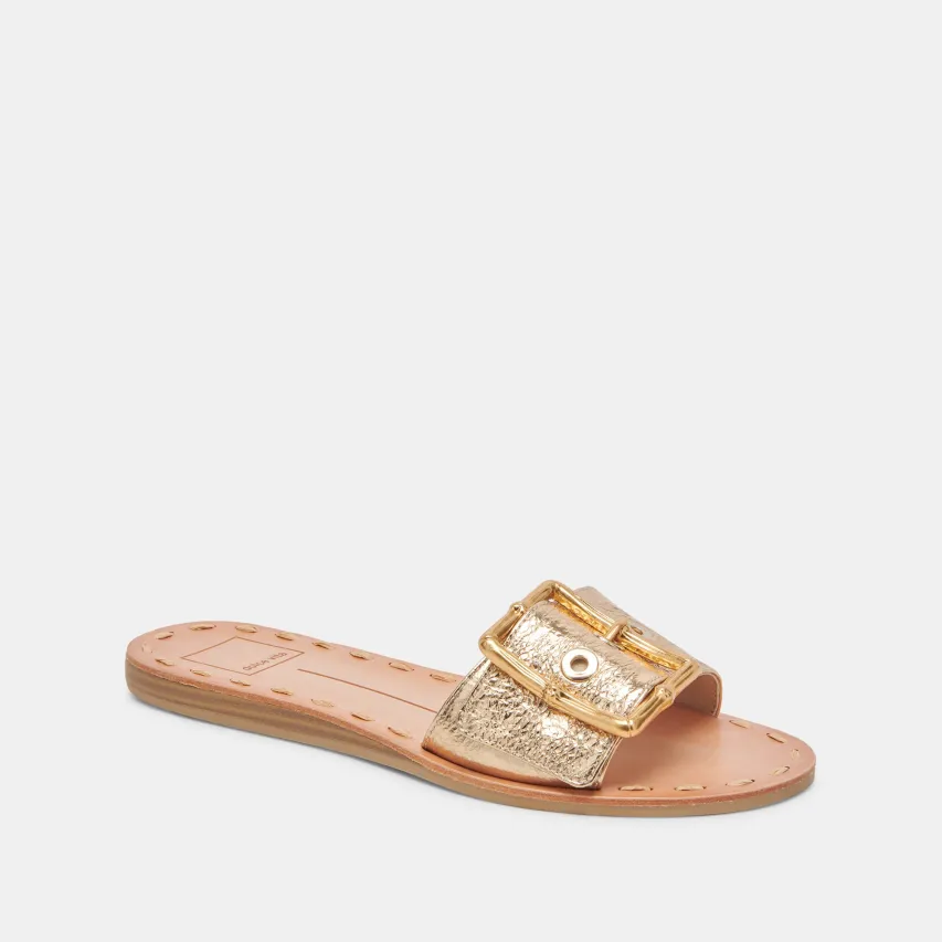 DASA WIDE SANDALS GOLD CRACKLED LEATHER^Dolce Vita New
