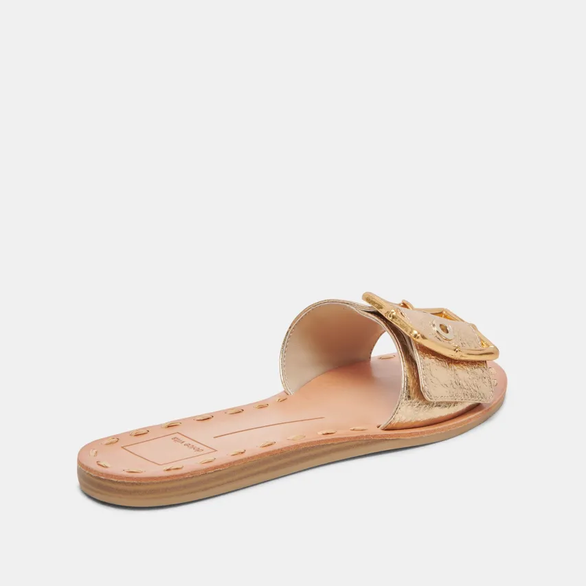 DASA WIDE SANDALS GOLD CRACKLED LEATHER^Dolce Vita New