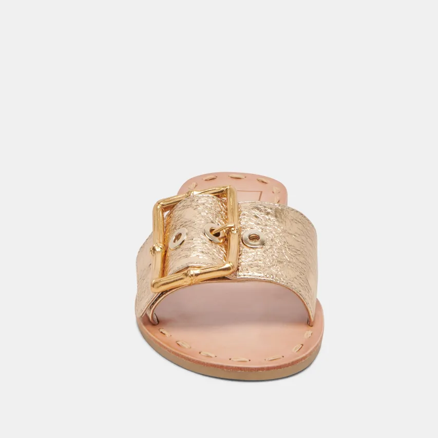 DASA WIDE SANDALS GOLD CRACKLED LEATHER^Dolce Vita New