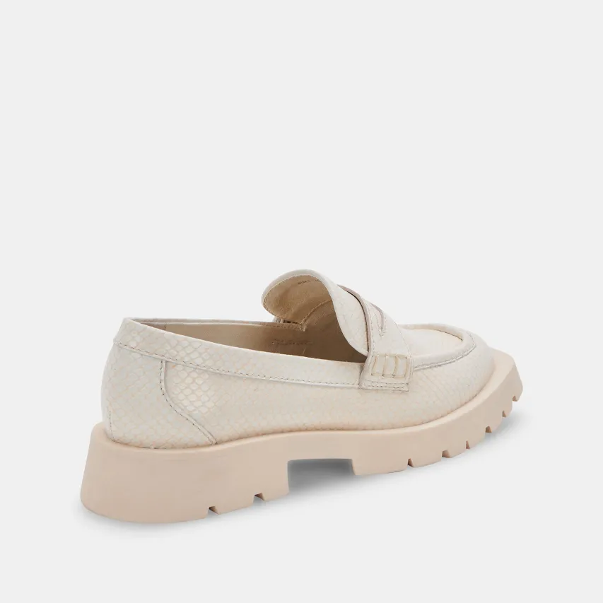 ELIAS WIDE FLATS IVORY EMBOSSED LEATHER^Dolce Vita Best