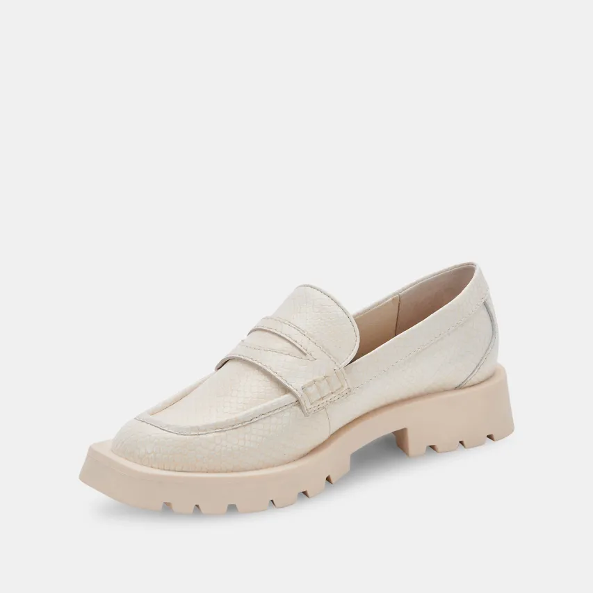 ELIAS WIDE FLATS IVORY EMBOSSED LEATHER^Dolce Vita Best