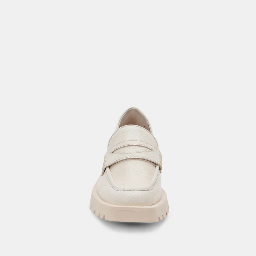 ELIAS WIDE FLATS IVORY EMBOSSED LEATHER^Dolce Vita Best