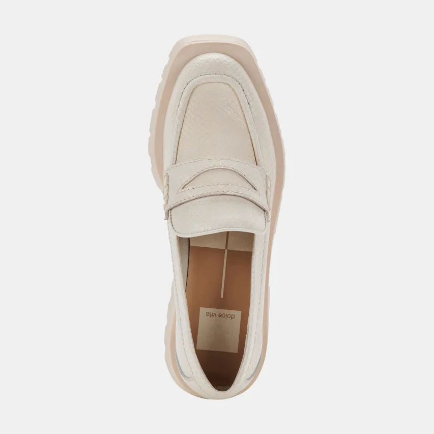 ELIAS WIDE FLATS IVORY EMBOSSED LEATHER^Dolce Vita Best