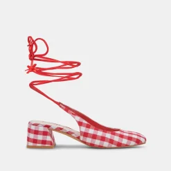 ELODIE HEELS WHITE RED GINGHAM^Dolce Vita Fashion