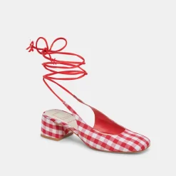 ELODIE HEELS WHITE RED GINGHAM^Dolce Vita Fashion