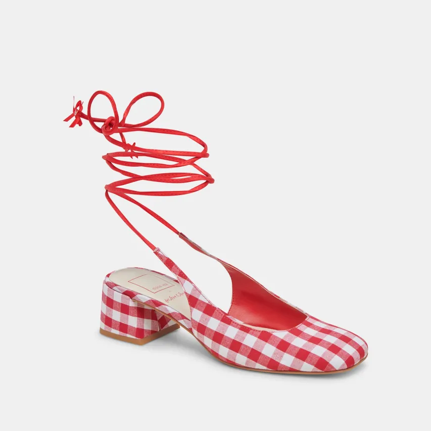 ELODIE HEELS WHITE RED GINGHAM^Dolce Vita Fashion