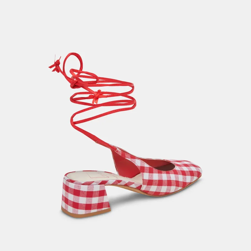 ELODIE HEELS WHITE RED GINGHAM^Dolce Vita Fashion