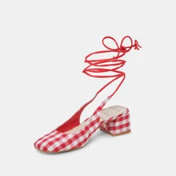 ELODIE HEELS WHITE RED GINGHAM^Dolce Vita Fashion