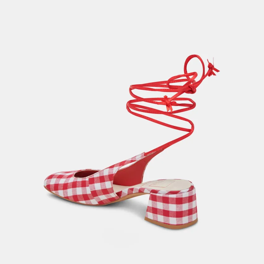 ELODIE HEELS WHITE RED GINGHAM^Dolce Vita Fashion