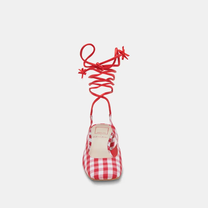 ELODIE HEELS WHITE RED GINGHAM^Dolce Vita Fashion