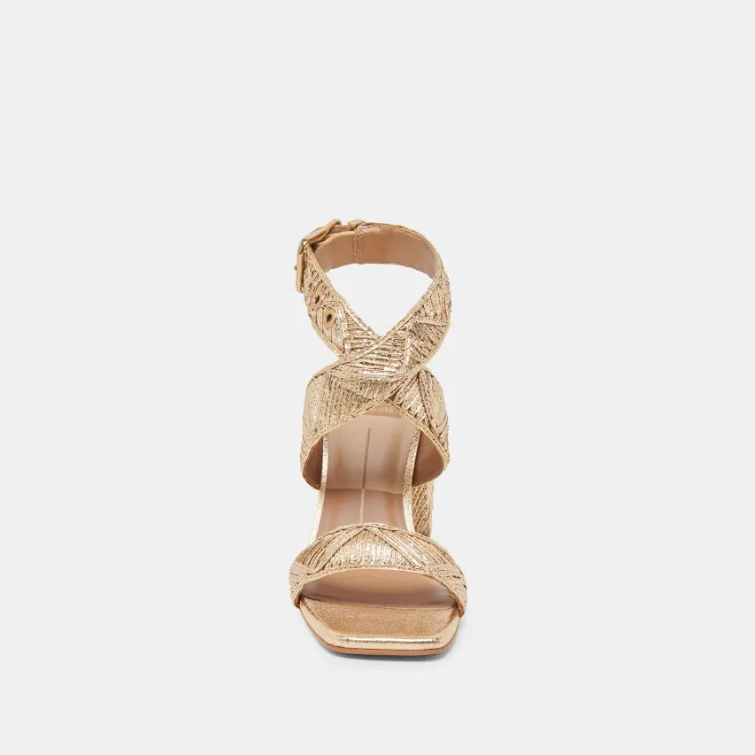 FINNY DECO HEELS GOLD WOVEN STELLA^Dolce Vita Clearance
