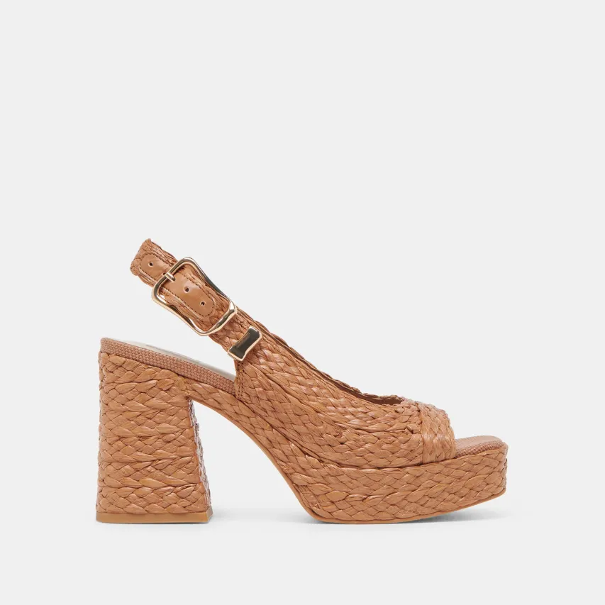 FLORES HEELS COGNAC RAFFIA^Dolce Vita New