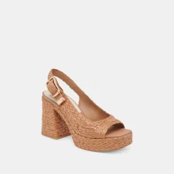 FLORES HEELS COGNAC RAFFIA^Dolce Vita New