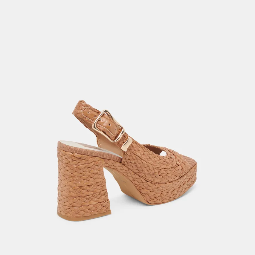 FLORES HEELS COGNAC RAFFIA^Dolce Vita New