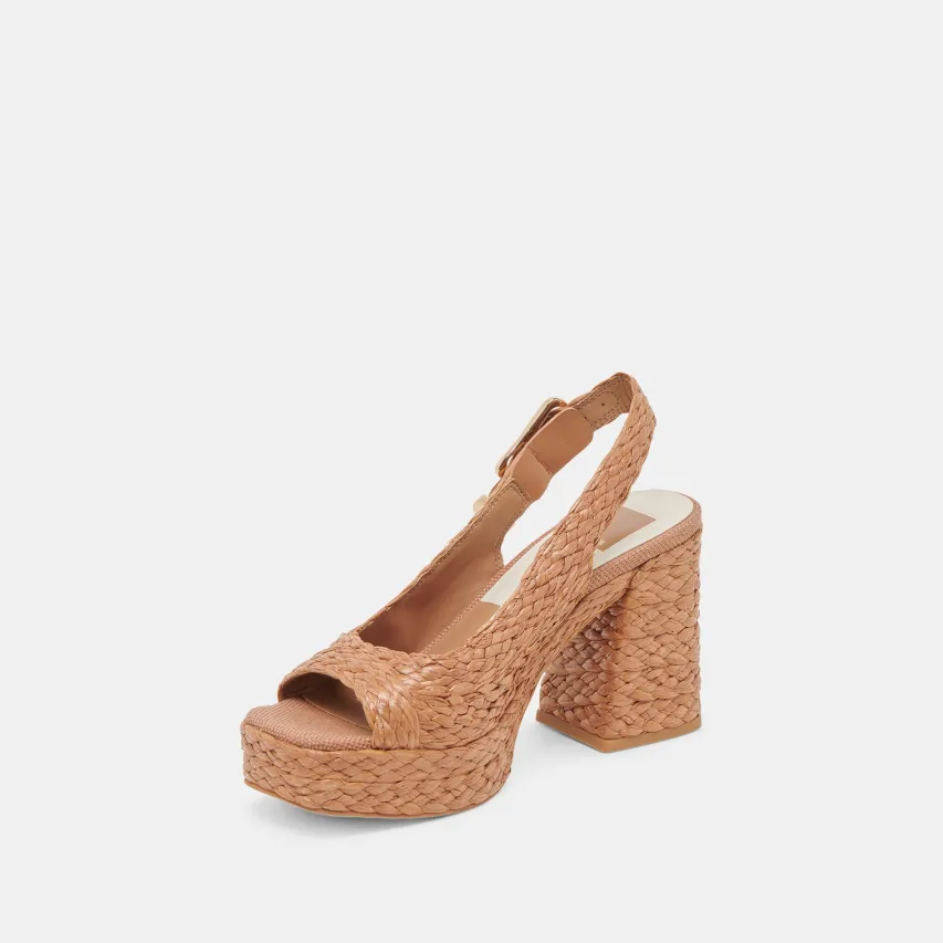 FLORES HEELS COGNAC RAFFIA^Dolce Vita New