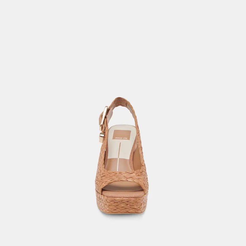 FLORES HEELS COGNAC RAFFIA^Dolce Vita New