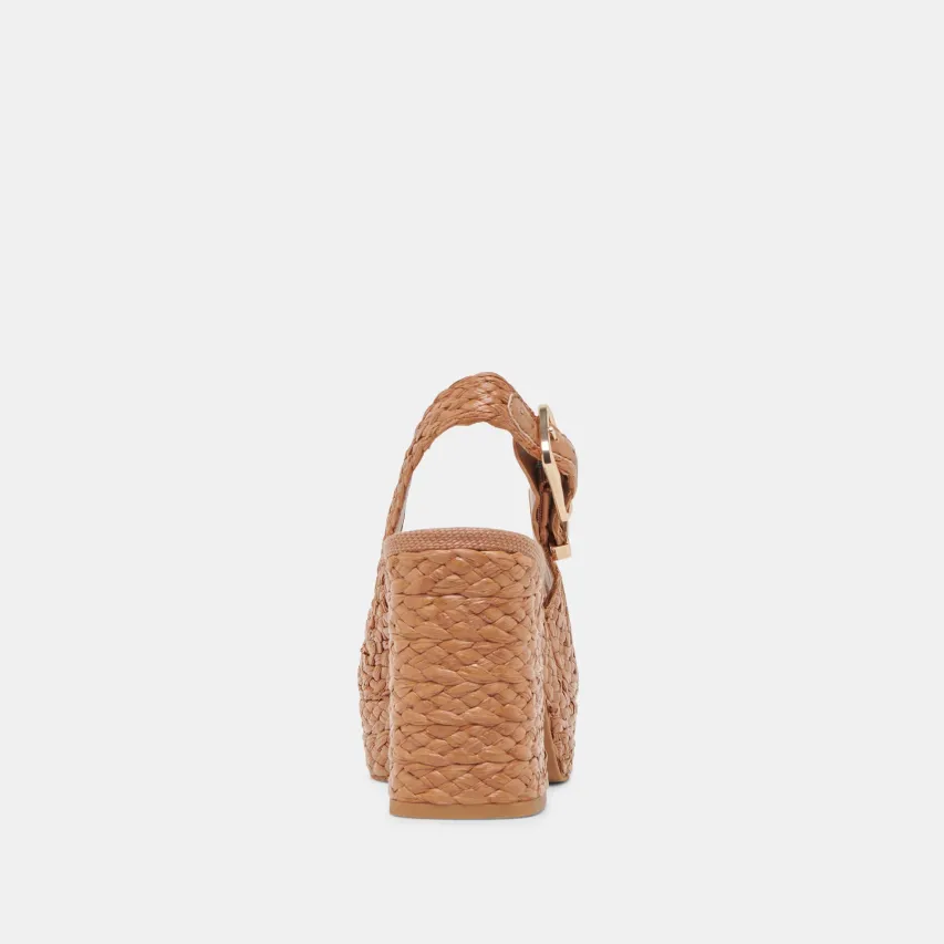 FLORES HEELS COGNAC RAFFIA^Dolce Vita New