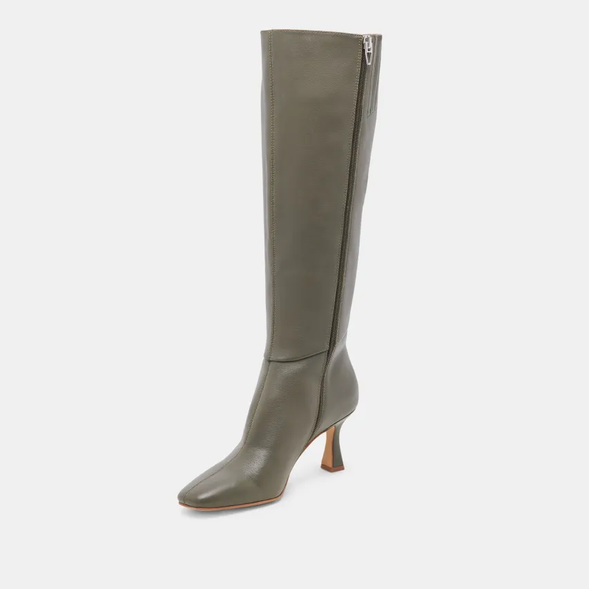 GYRA WIDE CALF BOOTS DARK OLIVE LEATHER^Dolce Vita Sale