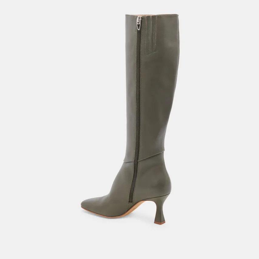 GYRA WIDE CALF BOOTS DARK OLIVE LEATHER^Dolce Vita Sale