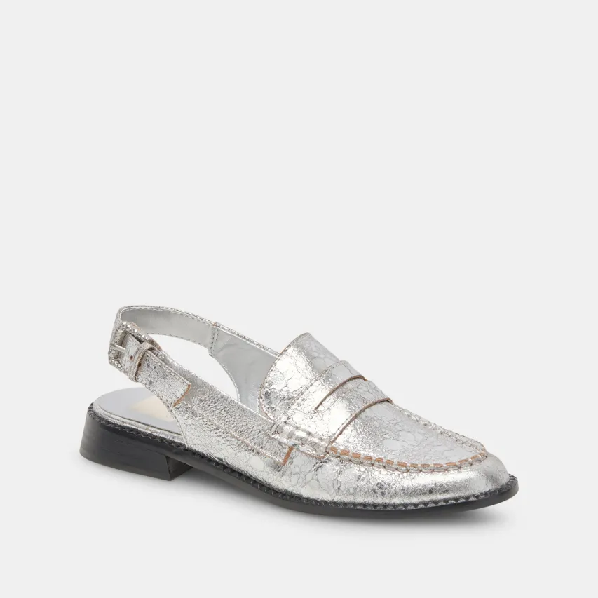 HARDI LOAFERS SILVER CRACKLED LEATHER^Dolce Vita Clearance