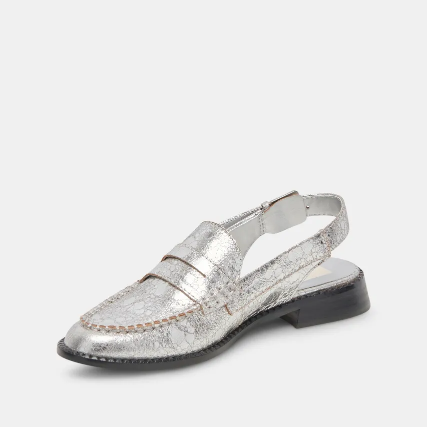 HARDI LOAFERS SILVER CRACKLED LEATHER^Dolce Vita Clearance