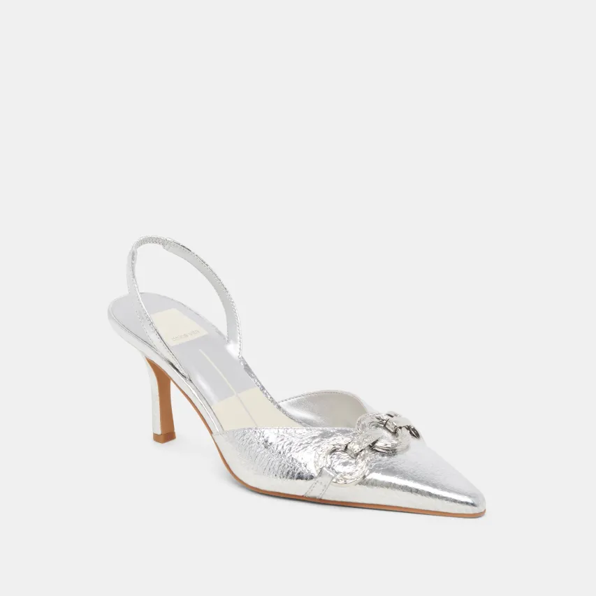 HAYLEE HEELS SILVER DISTRESSED LEATHER^Dolce Vita New