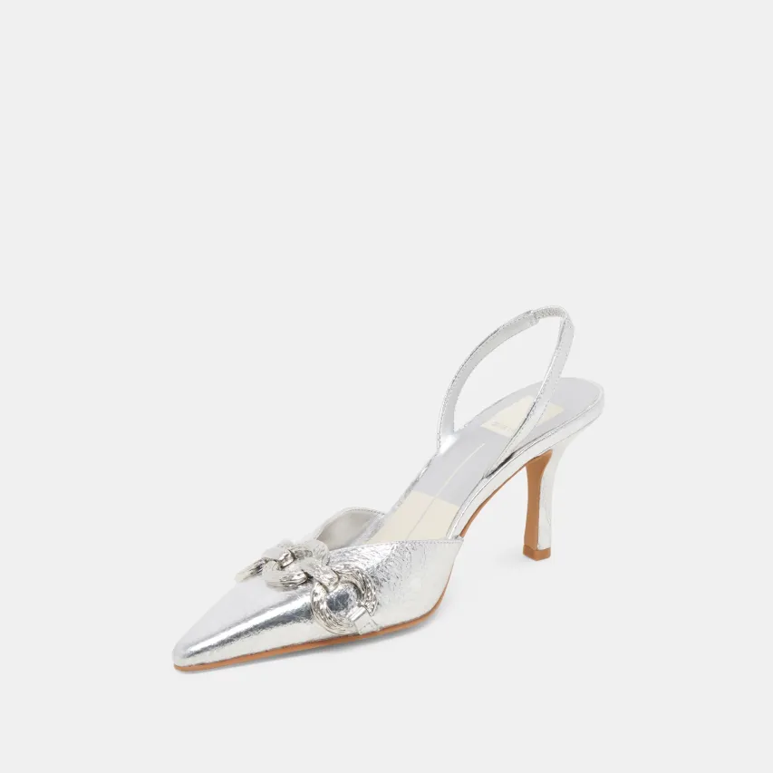 HAYLEE HEELS SILVER DISTRESSED LEATHER^Dolce Vita New