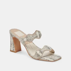 ILVA HEELS GREY WHITE EMBOSSED LEATHER^Dolce Vita New